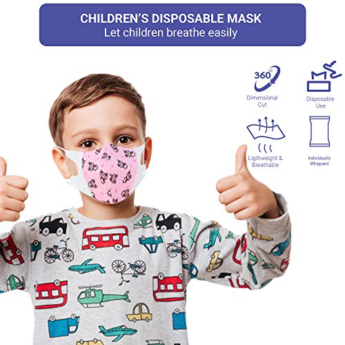 Kids Face Mask 270 Pc Pink 3D Ergonomic & Tight Seal Disposable Face