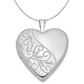 The Black Bow Sterling Silver 20mm Scrolled Heart Locket Necklace