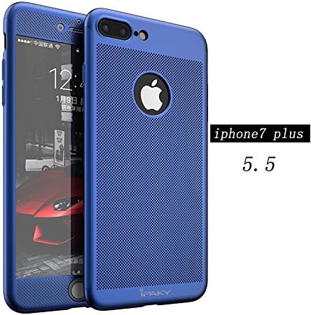 Iphone 7 Plus Case,IPAKY® All-around Protective Ultra Slim/Thin Lightweight Breathable Cooling Mesh Case with Tempered Glass Screen Protector for iPhone 7 Plus(5.5inch) - Nvay Blue
