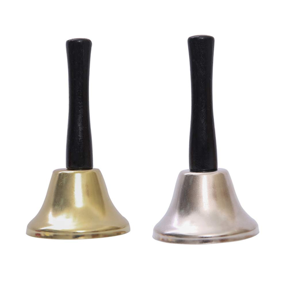 Amosfun 2 Pcs 7.5cm Hand Bell Copper Handbell with Handle School Bell Call Service Bells for Home Restaurant School Wedding Christmas Holdiay Party Supplies Favors