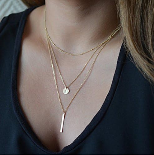 SWHITE Flat &amp; Strip Multilayer Pendant Charming Chain Statement Necklace
