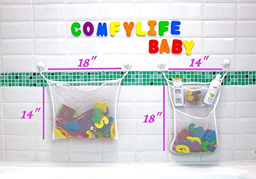 2 x organizador de juguetes de malla para baño + 6 ganchos ultra fuertes - el soporte perfecto para juguetes de bañera y carrito de baño o ducha - estas bolsas de red multiusos facilitan el almacenamiento de juguetes de baño para bebés - para niños y niño