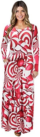 Kaitobe Womens Bohemian Long Sleeve Maxi Dress Santa Christmas Print High Waist Cocktail Party Prom Long Evening Dress