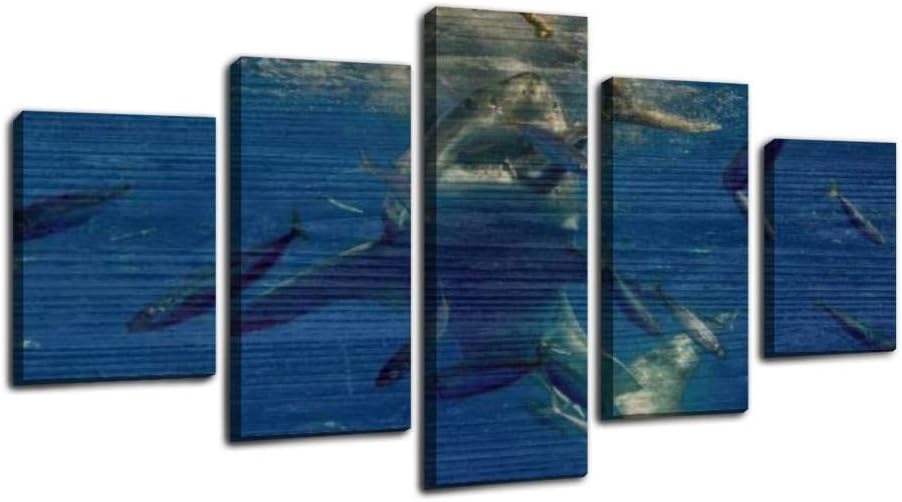 cage diving with great white sharks in guadalupe, mexico great white Framed Art Wall Painting Pictures Canvas Prints Gallery Wrapped Poster Home Office Living Room Wall Decor Ready to Hang 5 Panel