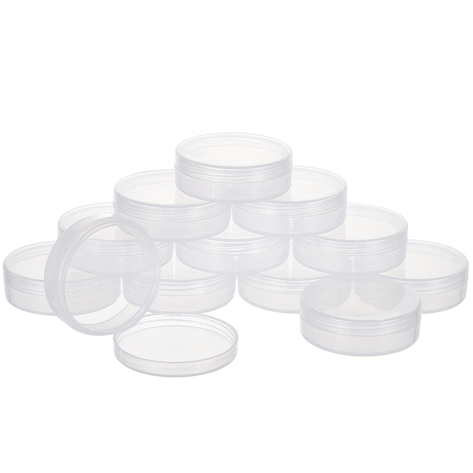 BENECREAT 20Pack PP Round Bead Storage Containers Cylinder Bead Containers Clear Storage Organizer Box 5.5x1.8cm with Screw Lids for Eye Shadow, Beads, Jewelry and Small Items