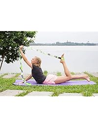 Maxertion - Correa elástica de tela con 12 trabillas para yoga, pilates, fitness y terapia física, flexibilidad, fuerza, equilibrio y rendimiento para mujeres y hombres (4 colores vibrantes)