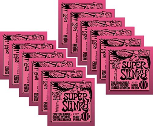 Ernie Ball Super Slinky Electric Guitar Strings, Nickel Wound, Lot/12, P02223