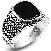 Solid 925 Sterling Silver Men's Ring Square Black Agate Men's Punk Ring Premium Jewelry Turkiye Style