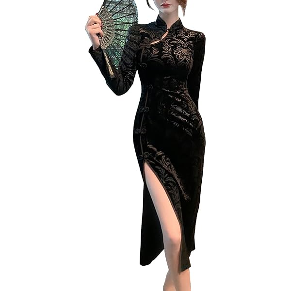 Amazon.com: Women's Red Velvet Midi Cheongsam Qipao Dress Floral Embossed  Chinese New Year Dress (313# Red, M): Clothing, Shoes & Jewelry