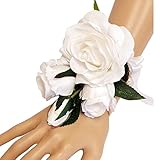 Wrist Corsage(XLWC003-RSWT)-Beautiful Quality Keepsake Wrist corsage-roses and pearl bracelet (White)