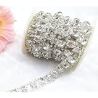 AEAOA 1 Yard 2 Rows 2.5mm Costume Applique Clear Crystal Rhinestone Silver Chain Sew On Rhinestone Wedding Cake Decoration