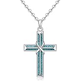 Fenthring Abalone Sterling Silver Cross Necklaces for Women Womens Infinity Turquoise Cross Necklace for Women Sterling Silver Christmas Gifts Jewelry