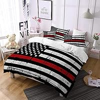 Jessy Home American Flag Duvet Cover 3PC Queen Size Fourth of July Independence Day Theme Decor USA Bedding Retro Red Stripes USA Flag Quilt Cover with 2 Pillow Cover Red and Black