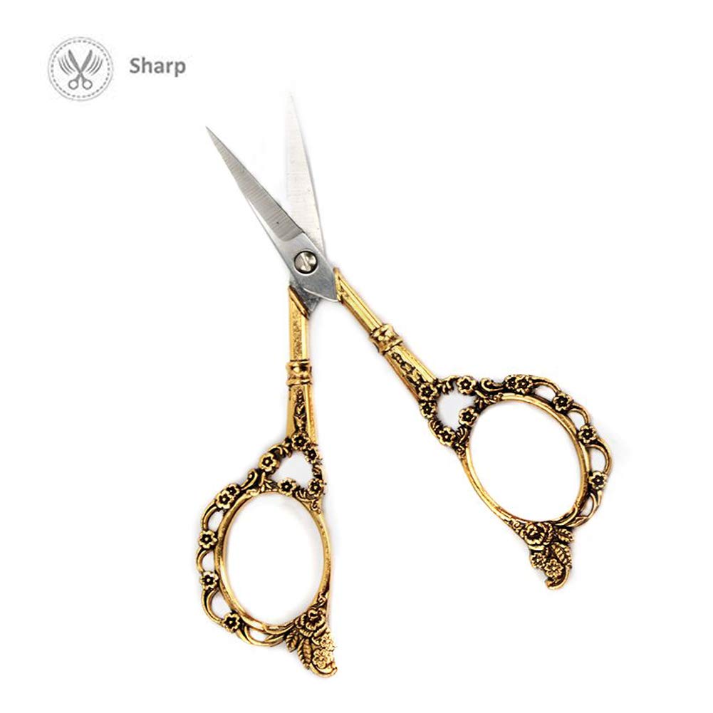 Professional Manicure Scissors, EBANKU Vintage Stainless Steel Cuticle Precision Beauty Grooming for Nail, Facial Hair, Eyebrow, Eyelash, Nose Hair (Gold): Beauty