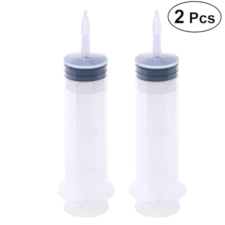 UKCOCO 2 Stück Einweg Needless Adhesive Dispense Spritzen mit Kappen für Liquid Dispensing Fütterung (200ml)