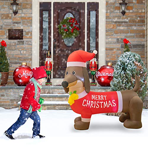 Rocinha 5ft Christmas Inflatables Wiener Dog, Blow Up Christmas