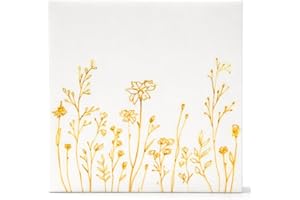 GardenCity Gold Foil Floral Cocktail Napkins, 50 Pack Wildflower Paper Napkins, Disposable Floral Napkins for Bridal Shower, 