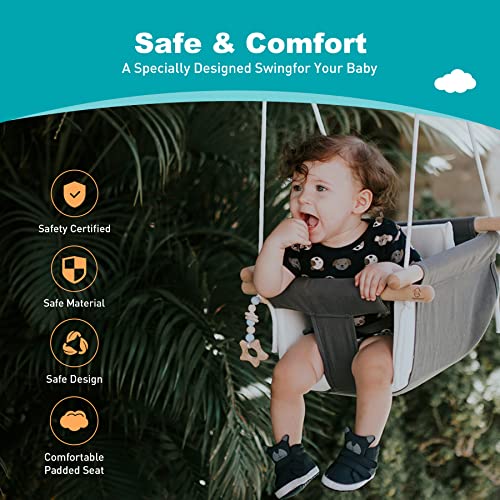 Troispot Comfortable Baby Swing Seat, Secure Canvas and Wooden Hanging