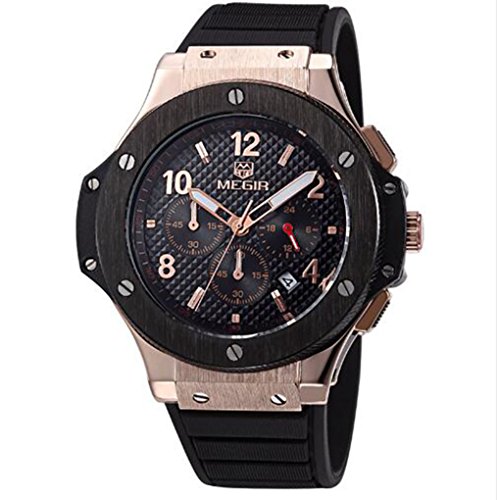 MEGIR hot Casual Quartz Watches Men Fashion Waterproof Sport Running Watch for Man Chronograph Cycling Wristwatch for Male 3002G (Rose Gold Black)