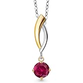 Gem Stone King 925 Silver and 10K Yellow Gold Red Created Ruby Pendant Necklace for Women | 0.60 Cttw | Gemstone July Birthstone | Round 5MM | With 18 Inch Silver Chain