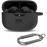 WADVCU Case Cover for JBL Vibe 200TWS &amp; Beam, Silicone Protective Anti-Scratch Shock Resistant Logo Visible Cover, Compatible Devices, Carabiner-Black