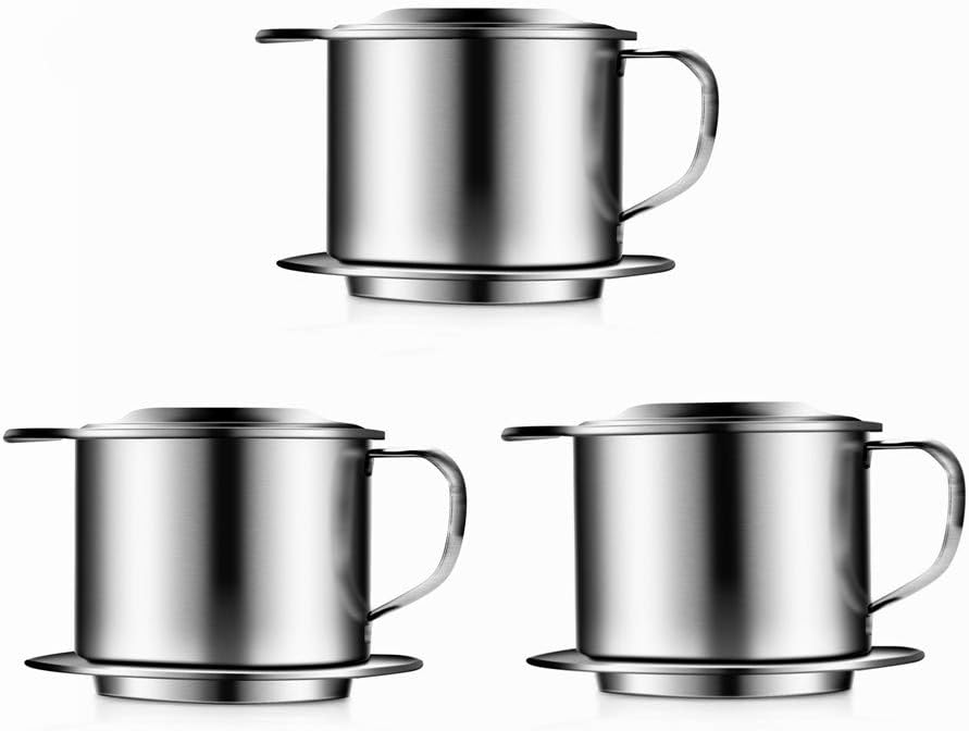 TRSPCWR 3 Pack Vietnamese Coffee Drip Filter Maker Stainless Steel Coffee Drip Cup Filter Maker Strainer Vietnamese Traditional Coffee Phin Filter Infuser Coffee Drip Brewer for Office, Home