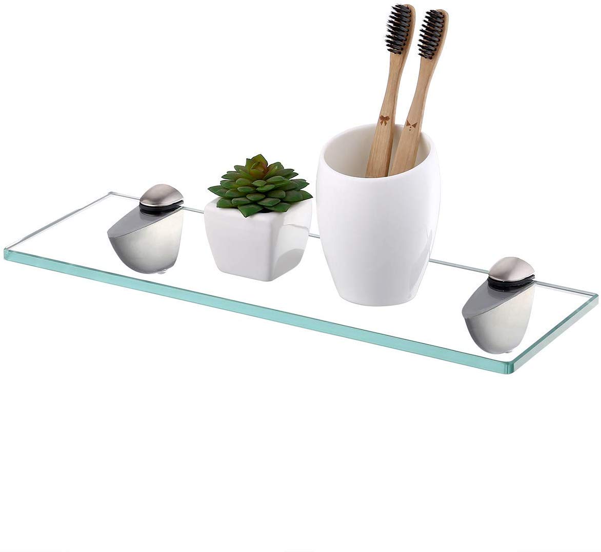 Photo 1 of KES Bathroom Glass Shelf 13.7 Inch Organizer Rectangle Floating Extra Thick Tempered Glass Wall Mounted Brushed Finish, BGS3200S35-2