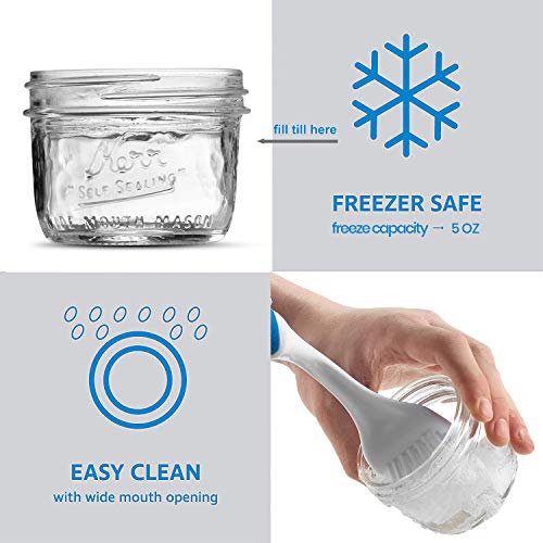 Wide Mouth Mason Jar 8 oz [12 Pack] Kerr Wide Mouth Mason Jars With Airtight lids and Bands