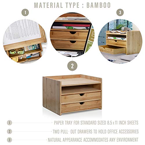Prosumer's Choice 3-Tier Bamboo Desktop Organizer with 8.5x11 Inch Letter Size Drawers