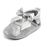 Elaco Infant Baby Girls Moccasins Anti-slip Soft Sole Princess Shoes (12~18 Month, Silver)