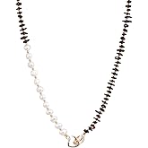 Natural Freshwater Pearl & Red Garnet Necklace - 18K Gold Plated Interlocking Heart Clasp - Asymmetrical Beaded Gemstone Choker Jewelry Gift for Women - 18 Inch (45cm)