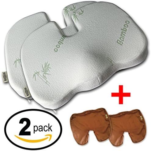 Seat Cushions, The Sillis BROWN 2 PACK BUNDLE Extra Value on Our Best, Firm, Bamboo, Memory Foam Seat Cushion + Replacement BROWN Cushion Cover - Snap it Up Now and GET 2 CUSHIONS+2 BONUS BROWN COVERS