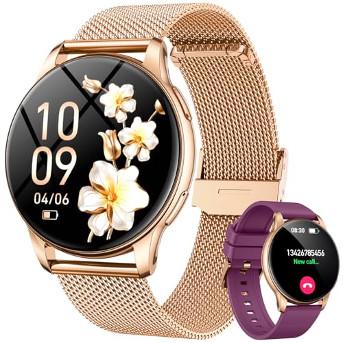 Women's Smart Watch with Bluetooth Call: 1.32" AMOLED HD Round Smartwatch IP68 Waterproof Activity Fitness Bracelet with Blood Pressure Monitor Sleep SpO2 with 120+ Sports for Android iOS