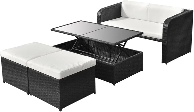 vidaXL Juego de Comedor de Exterior Jardín Negro Ratán Sintético
