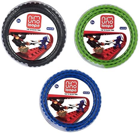 Nimuno Loops - The Original Toy Block Tape - 3 Pack 2-Stud Tape (Blue, Green, Black)
