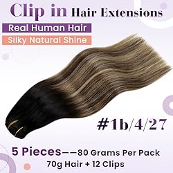 LaaVoo Clip in Hair Extensions Black Ombre Clip in