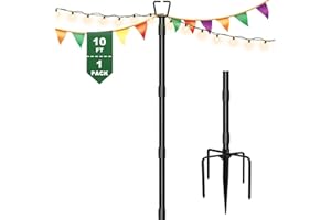 Tigerden 10Ft String Light Poles for Outside, Adjustable Metal Poles for Outdoor String Lights, Rustproof & Sturdy Light Stand Posts for Patio, Backyard, Deck, Garden, Party Decorations