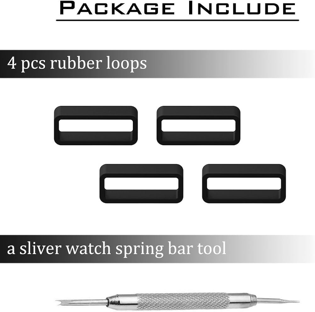 Adebena 4Packs Rubber Leather Watch Band Strap Loops Black Silicone Replacement Resin Watch Bands Keeper Holder Retainer Size 14mm 16mm 18mm 20mm 22mm 24mm 26mm with Removable Tools…: Watches