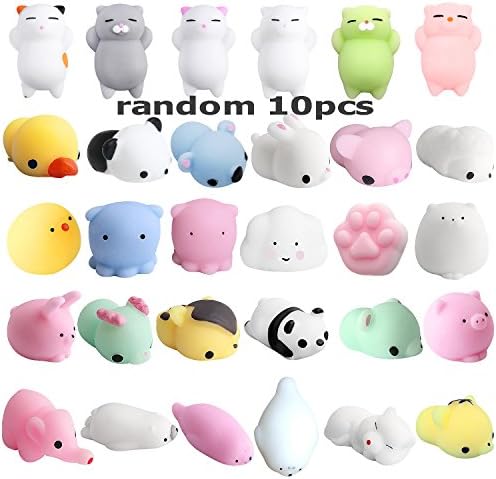 Squishy Random Mochi Squishy Animal Kawaii Squishies Animal Stress Reliever Animal Mochi Squishies Mini Squishy Stress Fidget Toy for Kids Adults-Random 10pcs