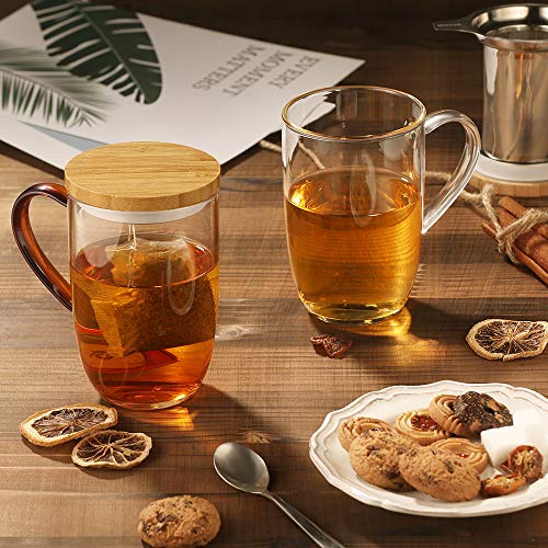 ecooe 440 ml Glas Teetasse Borosilikat Teebecher Teeglas mit Ultrafein 18/8 Edelstahlsieb Natürlicher Bambus Deckle Verdickter für Kaffee Saft Kohlensäurehaltige Getränke Milch Joghurt – Bild 8