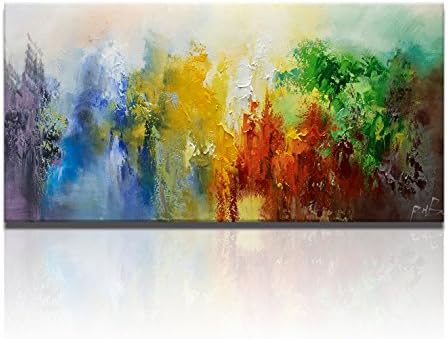 Modern Mystic Foggy Forest Tree and Water Abstract Artwork Oil Painting Canvas Prints Wall Art for Home Living Room Decoration Unframed (16X32inch)