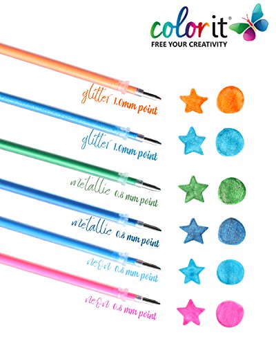 ColorIt 48 Gel Pen Ink Refills For Glitter, Metallic, and Neon - Color Coded for Easy Replacement
