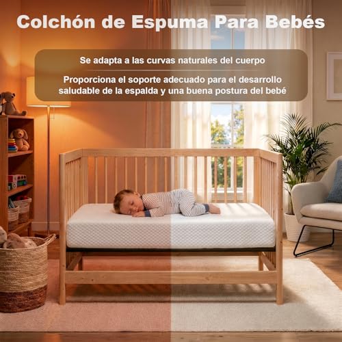 MAMAEASE Colchón de Cuna para Bebé, 15cm Colchón en Caja Esponja Foam De Alta Densidad, Firmeza Media, Impermeable y Transpirable, Funda Lavable a Máquina, 130 * 70CM