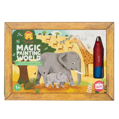 Tiger Tribe Reusable Magic Water Painting Cards - Safari Adventure Set for Kids - Mess-Free Coloring, Animal Scene Reveal, with Magic Water-Brush