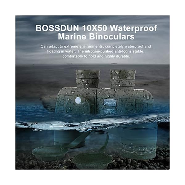 10X50 Marine Fernglas für Erwachsene, Wasserdichtes Fernglas mit Entfernungsmesserkompass BAK4 Prism FMC Objektiv für… – Bild 6