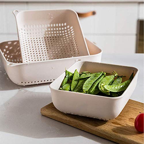 Colander-3 Set Strainers and Colanders for Kitchen Small Plastic Pasta Strainer Fruits Vegetable Noodle Pasta Food Drain Basket Space Saver Portable Drainer, Beige