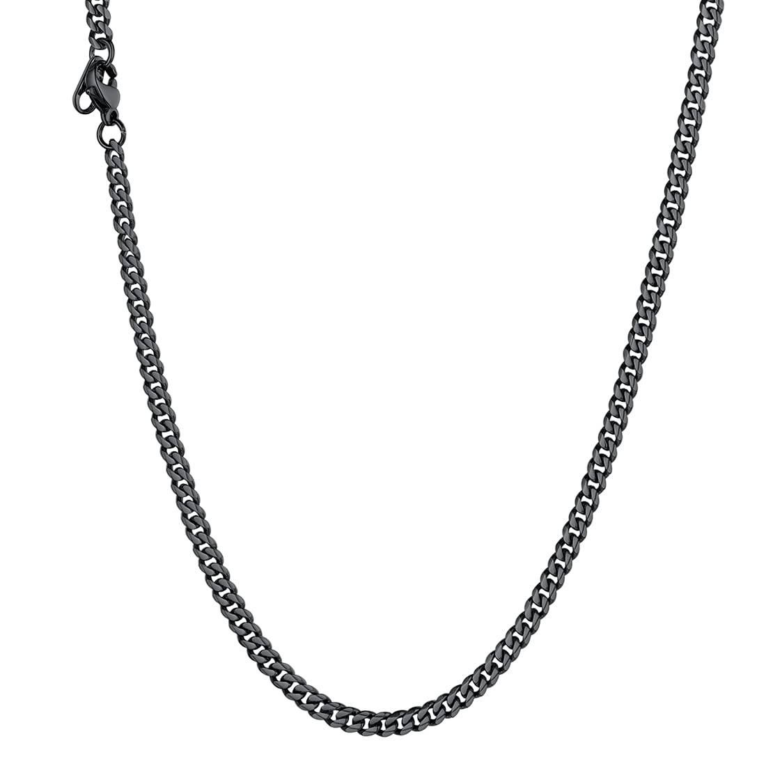 U7 Men Cuban Chain Necklace, 3mm Width 20" 51cm Length, Women Black Chains Stainless Thin Necklaces Curb Link, Sturdy Waterproof Womens Mens Jewellery for Layering or Pendant, Gift for Boyfriend