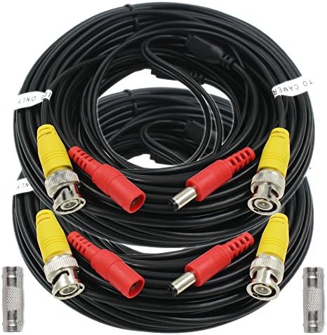 AimHD 2 Pack 60 Feet Each BNC Cables CCTV HD Camera Video/Power Extension Siamese In-wall Cords Pre-made BNC/DC Connectors All-In-One for 720p /960p/ 1080p DVR Surveillance Recording System-Black