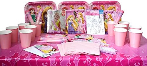 Disney Princess Birthday Party Supplies - The Ultimate Birthday Party Set. Dinner and Lunch Paper Plates, Napkins, Cups, Invitations, Tablecover and More (Princess 8 Guests)