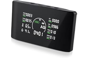 Zrvek 16 in 1 Air Quality Monitor Indoor 9 AQI Detector& 7 AQI Alerts with Portable Sensors for HCHO, TVOC, CO2, PM2.5, PM10, Temperature & Humidity, Formaldehyde,CO2 Detector,Suitable for Home,Black